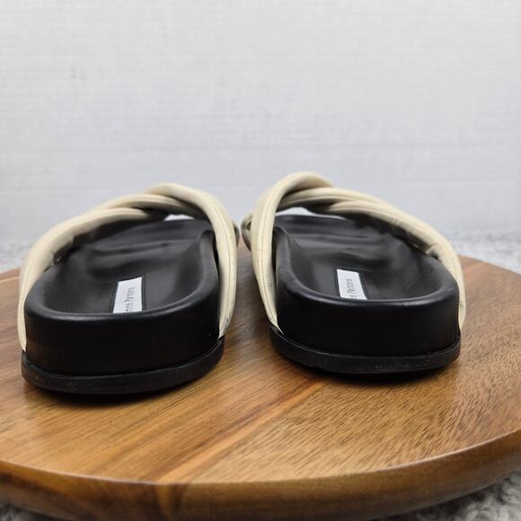 Emme Parsons Womens 38 Folded Slide White Black Leather Crossover Daily Sandals - Picture 2 of 11